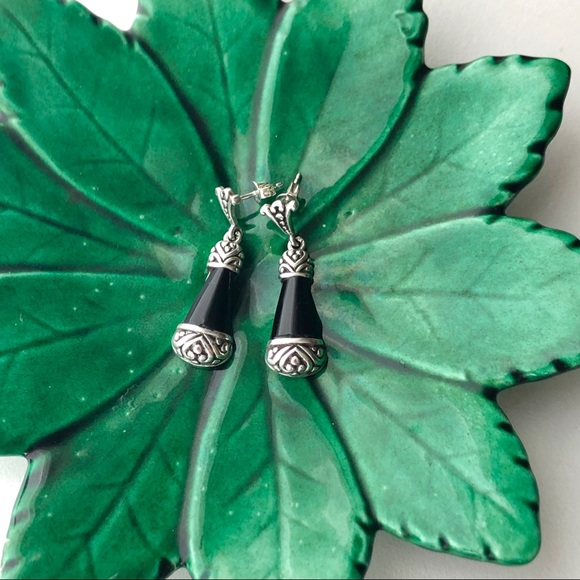 Sterling Black Onyx Silver Dangle Earrings - Picture 1 of 5